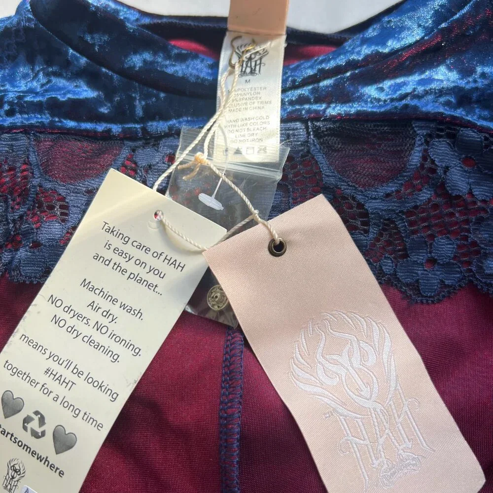 We Are HAH Hot as Hell Crushed Velvet Long sleeve Saffire&Ruby lace NWT M Whimsy